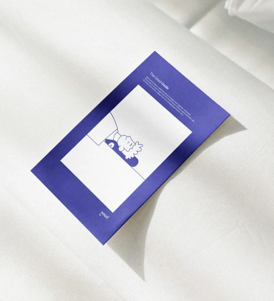 Blue rectangular paper with illustration on it. Good branding by All Design Lab