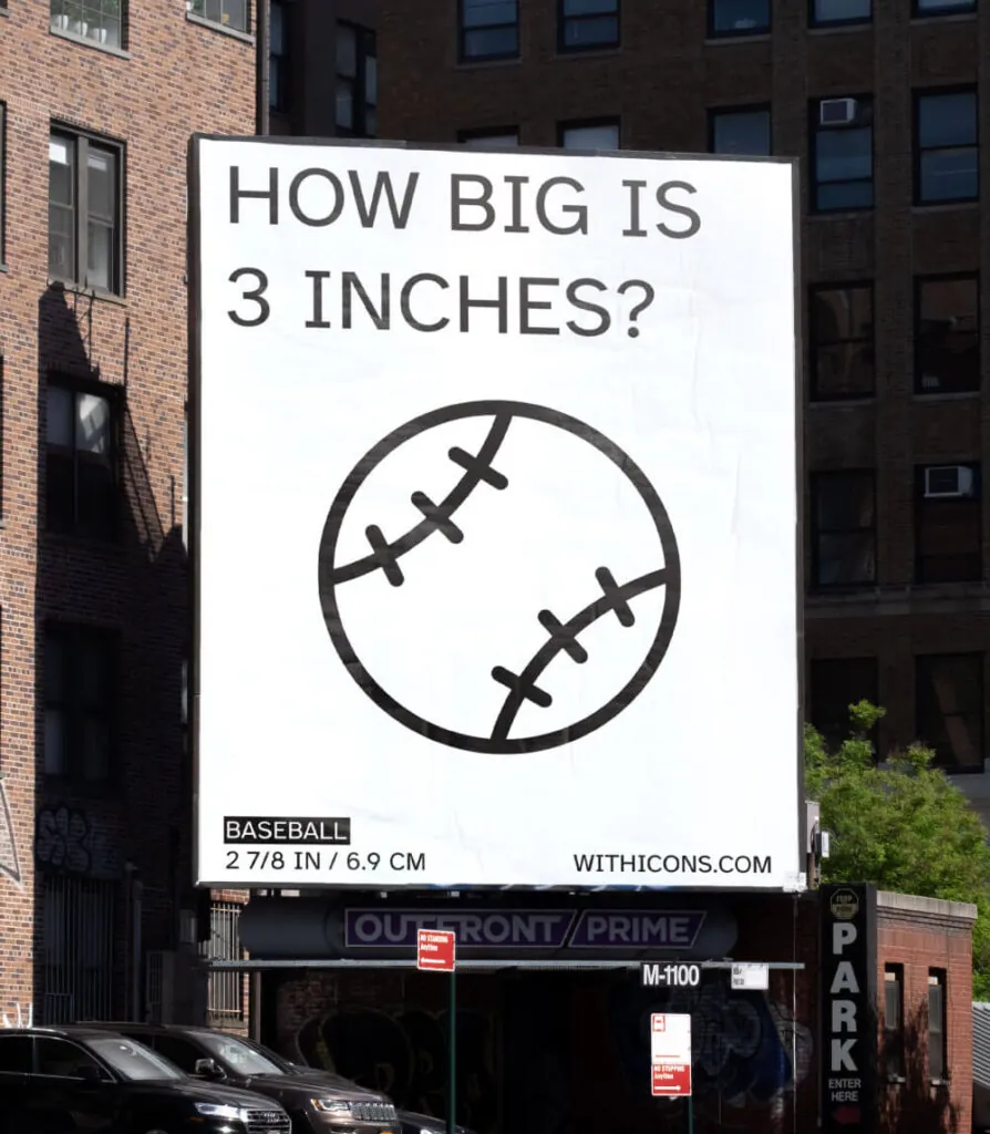 Billboard with printed graphics in city. With Icons Branding by All Design Lab.